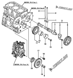  Двигатель Yanmar 3TNV82A-GMG, узел -  Распредвал и приводная шестерня 
