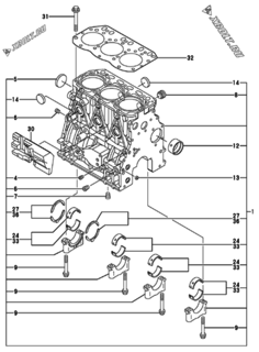  Двигатель Yanmar 3TNV84T-KMP, узел -  Блок цилиндров 
