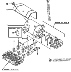  Двигатель Yanmar 3TNV84T-KMP, узел -  Выпускной коллектор и глушитель 