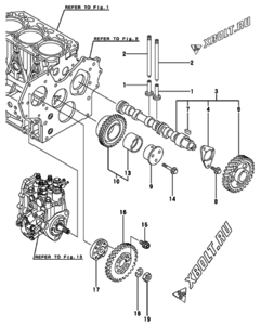  Двигатель Yanmar 3TNV84T-KMP, узел -  Распредвал и приводная шестерня 