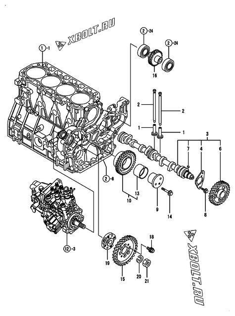 Распредвал и приводная шестерня двигателя Yanmar 4TNV98-QFY