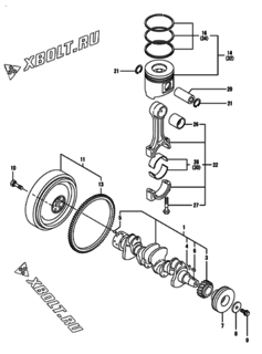  Двигатель Yanmar 4TNV98-QFY, узел -  Коленвал и поршень 