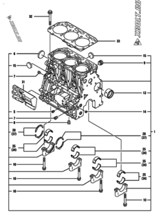  Двигатель Yanmar 3TNV88-XMS, узел -  Блок цилиндров 