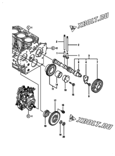  Двигатель Yanmar 3TNV88-XMS, узел -  Распредвал и приводная шестерня 
