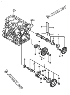  Двигатель Yanmar 3TNE68-EIKA, узел -  Распредвал и приводная шестерня 