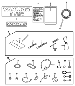  Двигатель Yanmar L48V6AF3R4AA, узел -  Инструменты, шильды и комплект прокладок 
