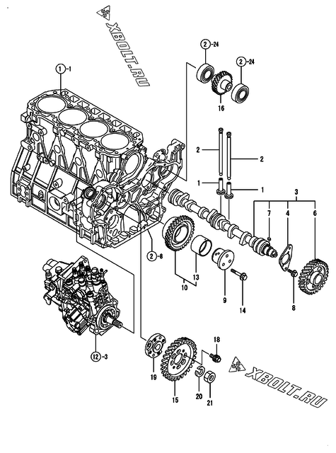  Распредвал и приводная шестерня двигателя Yanmar 4TNV98-Q2FY