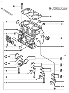  Двигатель Yanmar 3TNV82A-SYB2, узел -  Блок цилиндров 