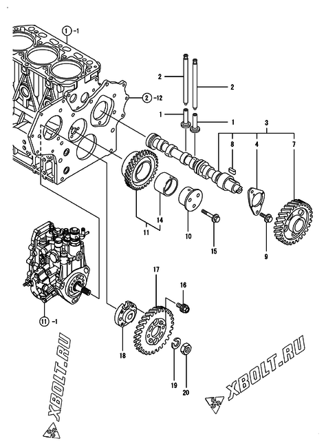  Распредвал и приводная шестерня двигателя Yanmar 3TNV88-PYB2