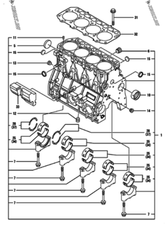  Двигатель Yanmar 4TNV98-VHYB, узел -  Блок цилиндров 