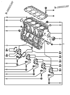 Двигатель Yanmar 4TNE94-DBC, узел -  Блок цилиндров 
