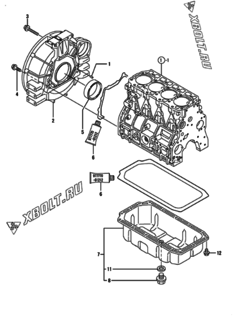 Двигатель Yanmar 4TNE94-DBC, узел -  Маховик с кожухом и масляным картером 