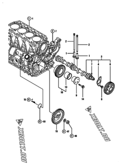  Двигатель Yanmar 4TNE94-DBC, узел -  Распредвал и приводная шестерня 