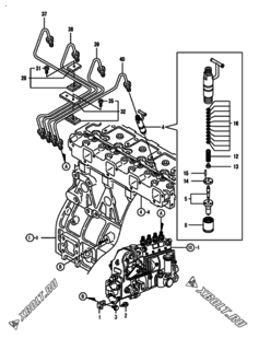  Двигатель Yanmar 4TNE94-DBC, узел -  Форсунка 