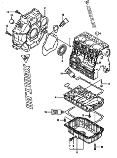  Двигатель Yanmar 3TNV70-GNP, узел -  Маховик с кожухом и масляным картером 