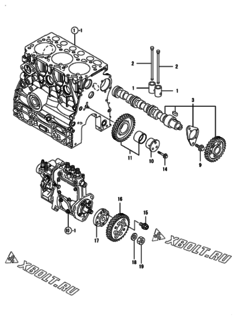  Двигатель Yanmar 3TNV70-GNP, узел -  Распредвал и приводная шестерня 