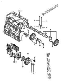  Двигатель Yanmar 3TNV76-SNS, узел -  Распредвал и приводная шестерня 