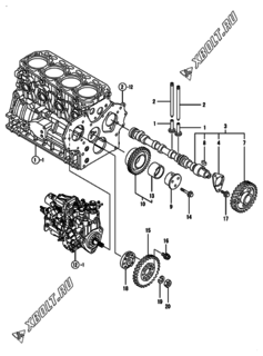  Двигатель Yanmar 4TNV84T-GKL, узел -  Распредвал и приводная шестерня 