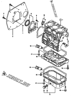  Двигатель Yanmar 3TNV76-GMG, узел -  Крепежный фланец и масляный картер 