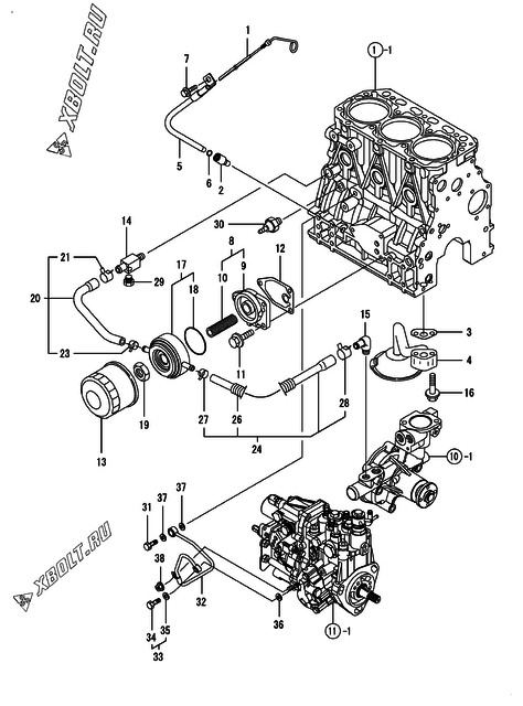  Система смазки двигателя Yanmar 3TNV88-XNSS
