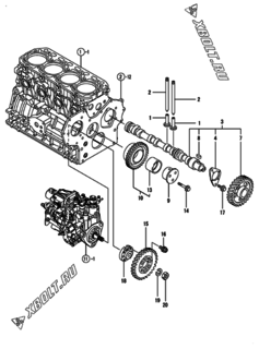  Двигатель Yanmar 4TNV88-XNSS, узел -  Распредвал и приводная шестерня 