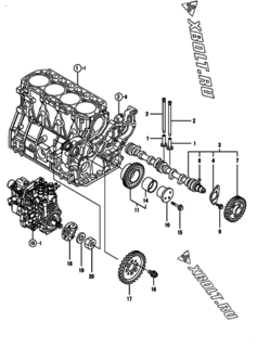  Двигатель Yanmar 4TNV94L-XDBK, узел -  Распредвал и приводная шестерня 