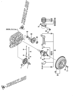  Двигатель Yanmar L100AEDEGMOR, узел -  Коленвал, поршень и распредвал 