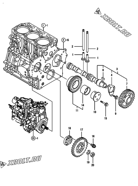  Распредвал и приводная шестерня двигателя Yanmar 3TNV84T-GKL