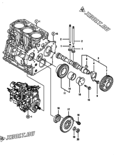  Двигатель Yanmar 3TNV84T-GKL, узел -  Распредвал и приводная шестерня 
