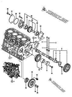  Двигатель Yanmar 4TNV88-MPZ, узел -  Распредвал и приводная шестерня 
