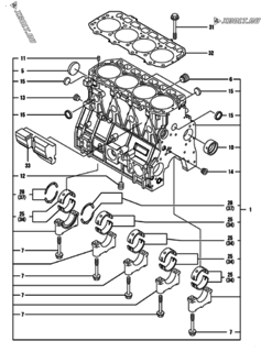  Двигатель Yanmar 4TNV94L-PIKA1, узел -  Блок цилиндров 