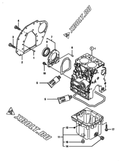  Двигатель Yanmar 2TNV70-KBRC, узел -  Крепежный фланец и масляный картер 