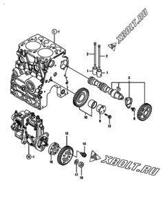  Двигатель Yanmar 2TNV70-KBR, узел -  Распредвал и приводная шестерня 