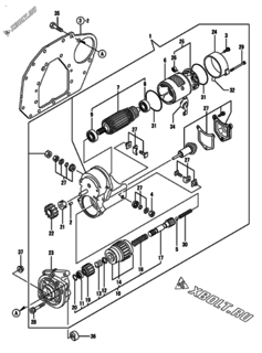  Двигатель Yanmar 2TNV70-KBR, узел -  Стартер 