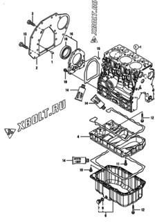  Двигатель Yanmar 3TNV70-KBR, узел -  Крепежный фланец и масляный картер 