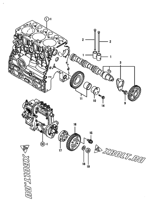  Распредвал и приводная шестерня двигателя Yanmar 3TNV70-KBR