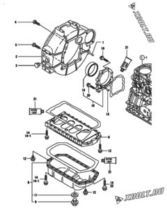  Двигатель Yanmar 4TNV88-SYY, узел -  Маховик с кожухом и масляным картером 