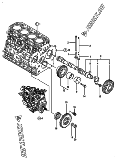  Двигатель Yanmar 4TNV88-SYY, узел -  Распредвал и приводная шестерня 