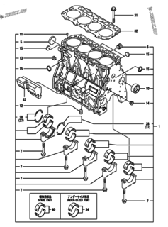  Двигатель Yanmar 4TNV94L-XDBC, узел -  Блок цилиндров 