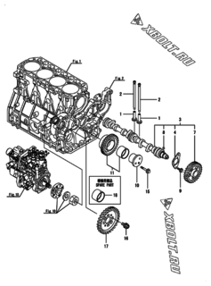  Двигатель Yanmar 4TNV94L-XDBC, узел -  Распредвал и приводная шестерня 