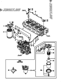  Двигатель Yanmar 4TNV94L-XDBC, узел -  Топливопровод 