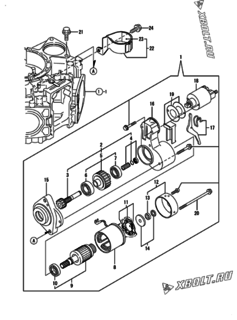  Двигатель Yanmar 2V750-CVTX, узел -  Стартер 