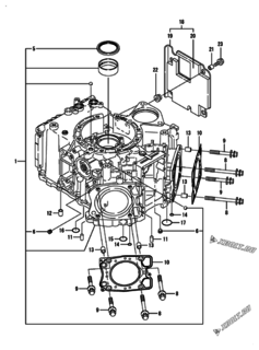  Двигатель Yanmar 2V750-DVCA, узел -  Блок цилиндров 