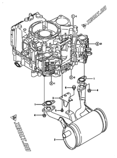  Двигатель Yanmar 2V750-DVCA, узел -  Глушитель 