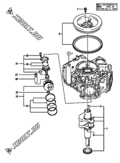  Двигатель Yanmar 2V750-DVCA, узел -  Коленвал и поршень 