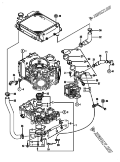  Двигатель Yanmar 2V750-DVCA, узел -  Система водяного охлаждения 