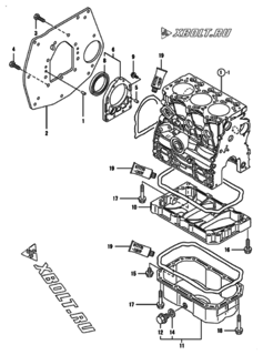  Двигатель Yanmar 3TNV76-GGK, узел -  Крепежный фланец и масляный картер 