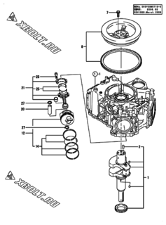  Двигатель Yanmar 2V750-CVDI, узел -  Коленвал и поршень 