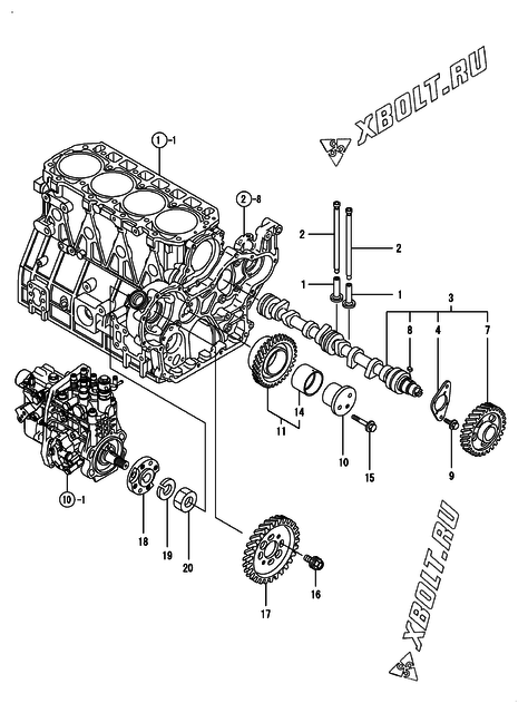  Распредвал и приводная шестерня двигателя Yanmar 4TNV94L-XHYBC
