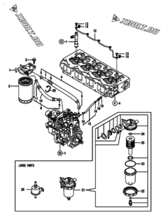  Двигатель Yanmar 4TNV94LPHYBC, узел -  Топливопровод 